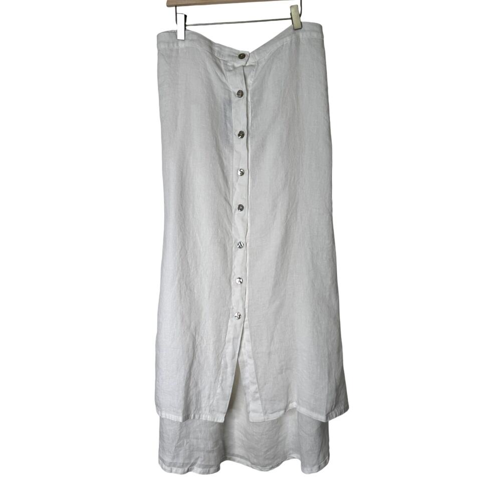 Bryn Walker Cinzia Light Linen Elastic Waist High-Low Hem A-Line Skirt XXS White